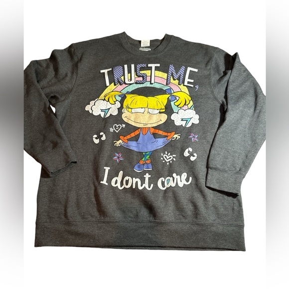 Nickelodeon Sweaters - Nickelodeon Trust Me I Don't Care Long Sleeve Crew NeckSweatshirt Size L Grey